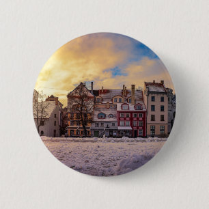 Zonsondergang over straat in Riga Ronde Button 5,7 Cm