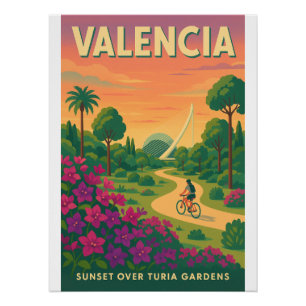 Zonsondergang over Turia Gardens – Valencia Retro  Perfect Poster