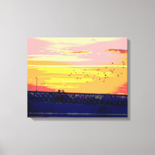 ZONSONDERGANG OVER VERPAKTE BRUG ROURKE CANVAS AFDRUK