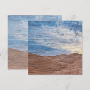 Zonsondergang over zandduinen op houtnerf foto kaart