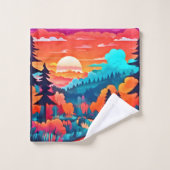 Zonsondergang pad door het herfstbos bad handdoek (Wasdoekje)