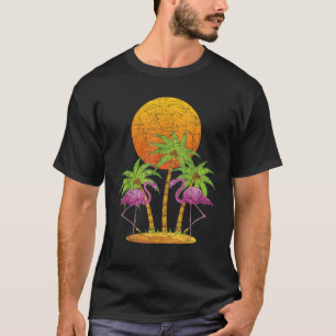 Zonsondergang Palmbomen Zomervakantie Flamingo Tro T-shirt