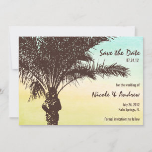Zonsondergang Palmboom Bewaar de Datum Aankondigin Save The Date