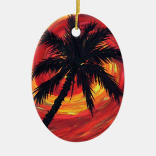 Zonsondergang palmen keramisch ornament