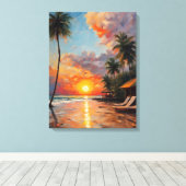 Zonsondergang pracht in Bali Tropical Beach Canvas Afdruk (Insitu (Houten vloer))