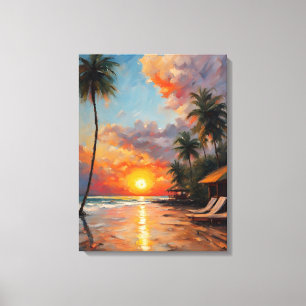 Zonsondergang pracht in Bali Tropical Beach Canvas Afdruk