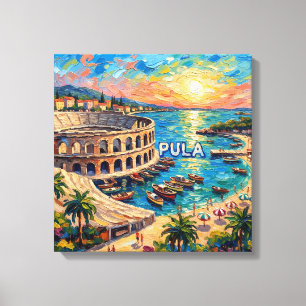 Zonsondergang Pula Arena Zeekant Escape Canvas Kun Afdruk