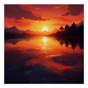 Zonsondergang reflectie over kalme wateren - warme perfect poster
