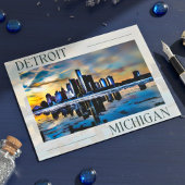 Zonsondergang Reflecties: Detroit Skyline Briefkaa Briefkaart