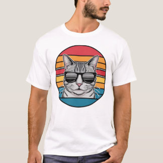 Zonsondergang Retro Bril Kat Vader Papa T-shirt
