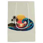 Zonsondergang Retro Surf Wave Medium Cadeauzakje (Achterkant)