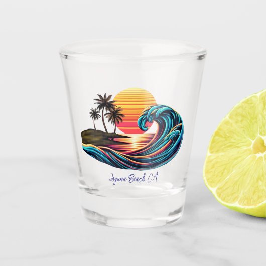 Zonsondergang Retro Surf Wave Shot Glas (Voorkant)