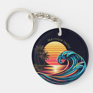 Zonsondergang Retro Surf-Wave Sleutelhanger