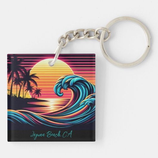 Zonsondergang Retro Surf-Wave Sleutelhanger (Achterkant)