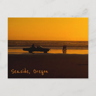 Zonsondergang rijden op het strand briefkaart