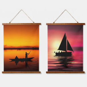 Zonsondergang, Roeiboot Silhouette-16497 Hangend Wandkleed