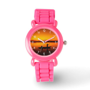 Zonsondergang, Roeiboot Silhouette-16497 Horloge