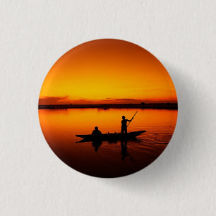 Zonsondergang, Roeiboot Silhouette-16497 Ronde Button 3,2 Cm