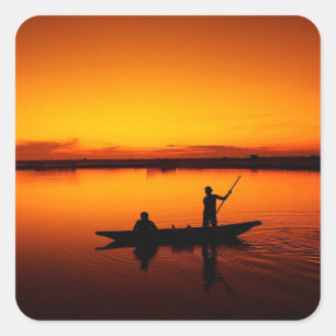 Zonsondergang, Roeiboot Silhouette-16497 Vierkante Sticker