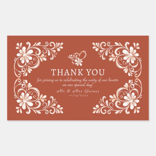 Zonsondergang Roest Shabby Chic Dank U Trouwsticke Rechthoekige Sticker (Voorkant)