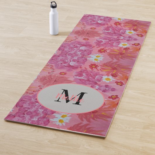 Zonsondergang Roos Floral Monogram Yoga Mat (In situ)