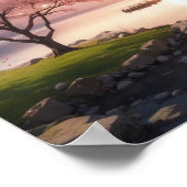 Zonsondergang Sakura Tuin met Berg Uitzicht Poster (Hoek)
