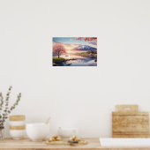 Zonsondergang Sakura Tuin met Berg Uitzicht Poster (Keuken)