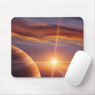 Zonsondergang Saturnus Ringen Kosmische Ruimte Kun Muismat
