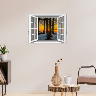 Zonsondergang Scene Nep Raam Uitzicht 3D Poster