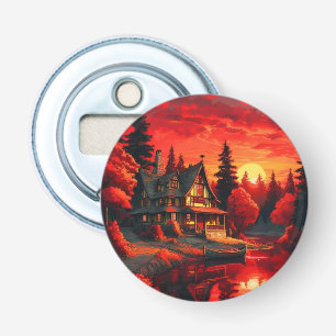 Zonsondergang Schilderen met Cottage en Lake-66633 Button Flesopener