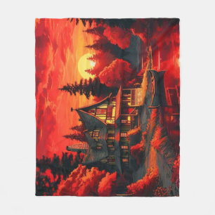Zonsondergang Schilderen met Cottage en Lake-66633 Fleece Deken