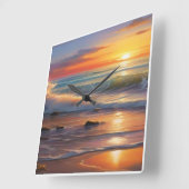 Zonsondergang Sereniteit: Golven van rust Vierkante Klok (Hoek)