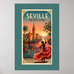 Zonsondergang Sevilla Flamenco Poster