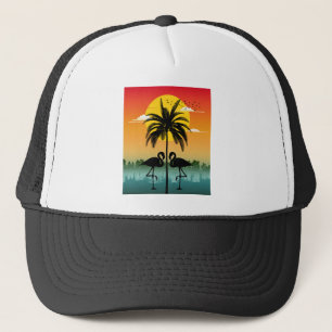 Zonsondergang Silhouet Flamingo Liefhebber Zomer V Trucker Pet