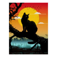 Zonsondergang Silhouet Kat En Boom