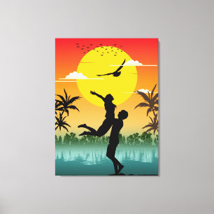 Zonsondergang Silhouet Liefhebber Zomer Vibes Roma Canvas Afdruk