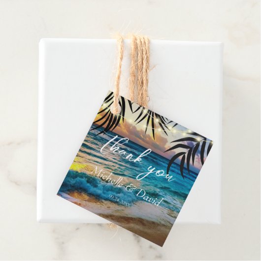 Zonsondergang Slingerlichten Strand Bedankjes Labels (In situ)