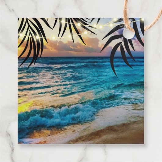 Zonsondergang Slingerlichten Strand Bedankjes Labels (Achterkant)