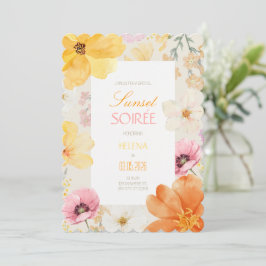 Zonsondergang Soirée Elegante Bloemen Oranje, Roze Kaart