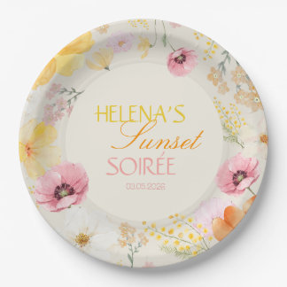 Zonsondergang Soirée Pastel Bloemendecor Roze, Ora Papieren Bordje