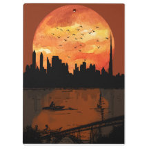 Zonsondergang Stadsprofiel Silhouet Aquarel Spiraa