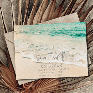 Zonsondergang Strand Bruiloft Foto Save the Date Aankondiging