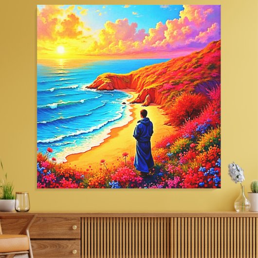 Zonsondergang Strand Eenzaamheid Sereniteit Design Canvas Afdruk (Insitu (Woonkamer))