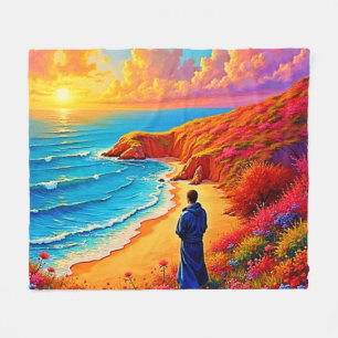 Zonsondergang Strand Eenzaamheid Sereniteit Design Fleece Deken