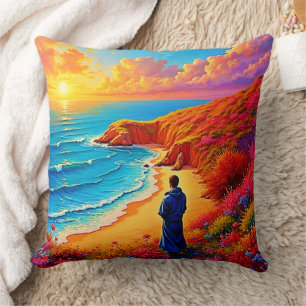 Zonsondergang Strand Eenzaamheid Sereniteit Design Kussen