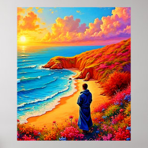 Zonsondergang Strand Eenzaamheid Sereniteit Design Poster