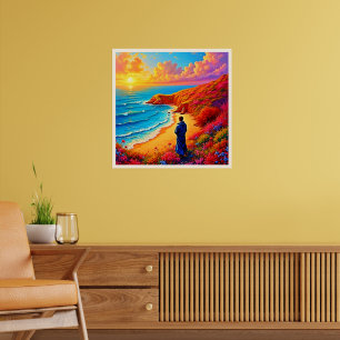 Zonsondergang Strand Eenzaamheid Sereniteit Design Poster