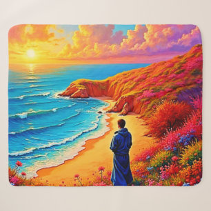 Zonsondergang Strand Eenzaamheid Sereniteit Design Sherpa Deken