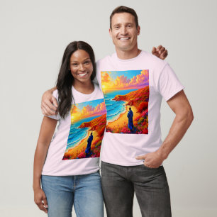 Zonsondergang Strand Eenzaamheid Sereniteit Design T-shirt