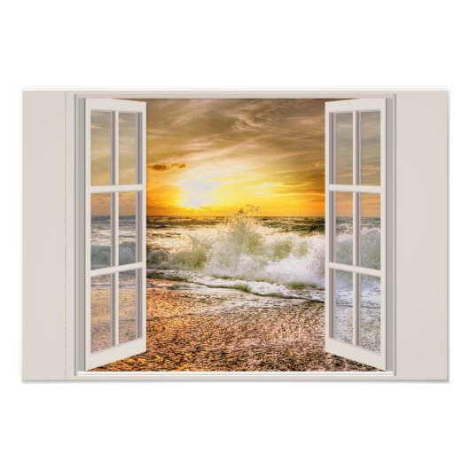 Zonsondergang Strand Inkomend tij, open foto vergr Afdruk (Voorkant)